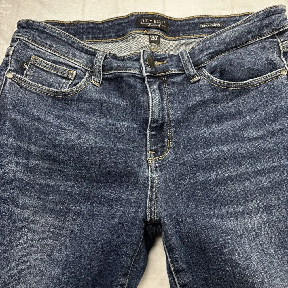 Judy Blue Straight Fit Jeans Women's 13/31 Dark Wash Blue Mid Rise Stretch - Picture 5 of 13